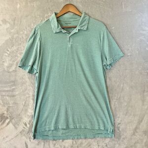 Arizona Mens Large Aqua Blue Green Stripe Short Sleeve Two button Polo Shirt